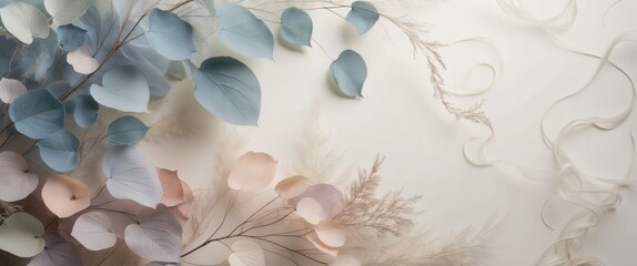 Delicate pastel leaves create an elegant and minimalist atmosphere, perfect for decor and artistic design in various creative projects.