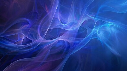 Abstract background of blue and purple wavy lines flowing across the composition