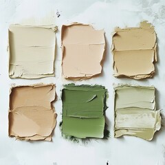Color palette with various neutral and earthy tones arranged artistically on a textured background