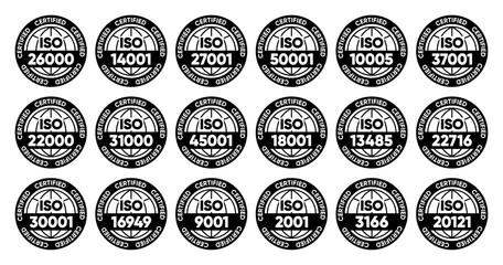 Iso certified standarts collection. International Organization for Standardization stamp. Vector illustration.