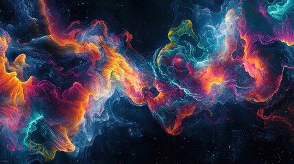 Fototapeta premium A high-resolution image of a vibrant cloud of fire and ice on a dark canvas with an expansive celestial backdrop
