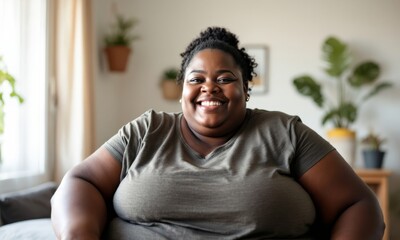 Joyful Portrait Black Woman Weight Excess BMI Mental Health