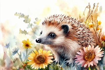    hedgehog watercolor: Adorable Hedgehog Watercolor Painting in Gentle Earth Tones, Perfect for Nature Lovers , forest animals, water color, watercolor pet 