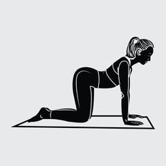 Yoga fitness Women Silhouettes Poses Vector Illustrations