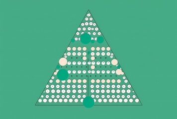 Christmas Tree Made of Dots and Lines  with decorations on a Green and White Background, Perfect for Holiday Cards and Celebrations.