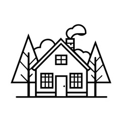 cottage icon or modern line symbol. Vector line art and icon design with bold outline. Black and white Pixel Perfect minimalistic symbol isolated white background. Silhouette simple thin sign