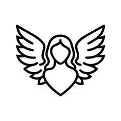 angel icon or modern line symbol. Vector line art and icon design with bold outline. Black and white Pixel Perfect minimalistic symbol isolated white background. Silhouette simple thin sign