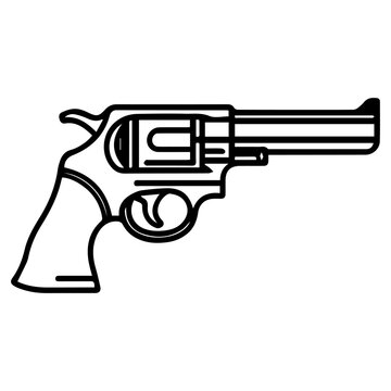 recommend clip art: revolver icon or modern line symbol. Vector line art and icon design with bold outline. Black and white Pixel Perfect minimalistic symbol isolated white background. Silhouette simple thin sign