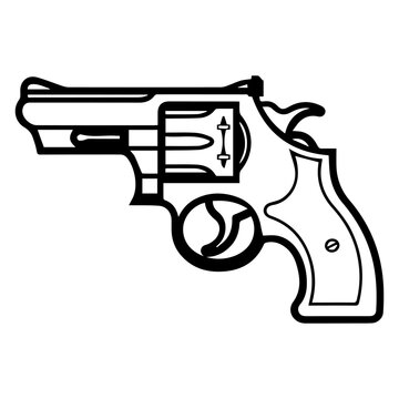 recommend clip art: revolver icon or modern line symbol. Vector line art and icon design with bold outline. Black and white Pixel Perfect minimalistic symbol isolated white background. Silhouette simple thin sign