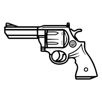recommend clip art: revolver icon or modern line symbol. Vector line art and icon design with bold outline. Black and white Pixel Perfect minimalistic symbol isolated white background. Silhouette simple thin sign