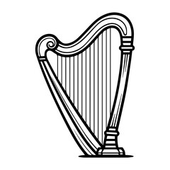 harp icon or modern line symbol. Vector line art and icon design with bold outline. Black and white Pixel Perfect minimalistic symbol isolated white background. Silhouette simple thin sign