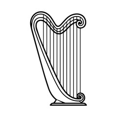 harp icon or modern line symbol. Vector line art and icon design with bold outline. Black and white Pixel Perfect minimalistic symbol isolated white background. Silhouette simple thin sign
