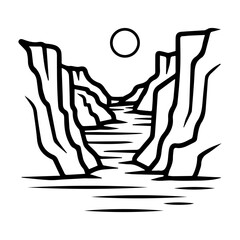 canyon icon or modern line symbol. Vector line art and icon design with bold outline. Black and white Pixel Perfect minimalistic symbol isolated white background. Silhouette simple thin sign