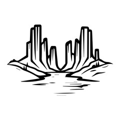 canyon icon or modern line symbol. Vector line art and icon design with bold outline. Black and white Pixel Perfect minimalistic symbol isolated white background. Silhouette simple thin sign