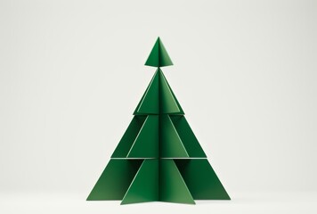 Obraz premium Christmas Tree Made of Simple Geometric Shapes on a White Background, Perfect for Modern Holiday Decor.