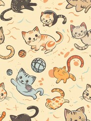 Playful cats engage with various toys, balls, and yarn, creating a lively atmosphere filled with joy and energy. Generative AI
