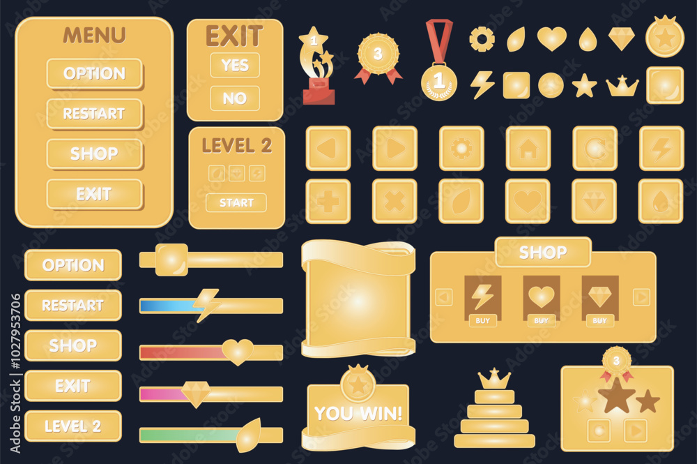 Leinwandbilder interface game buttons mega set elements in flat graphic design. collection objects of different bar