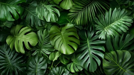 Natural green leaves with dark hues create a lush backdrop for various applications, including nature-inspired wallpapers and tropical-themed covers.