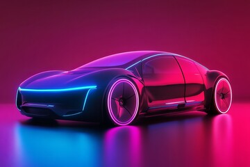 Self-driving electric car concept with neon lighting