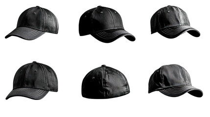 Collection of Black Baseball Caps Arranged on a White Background Generative AI