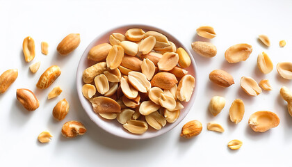 Flying peanuts slices, on a white background