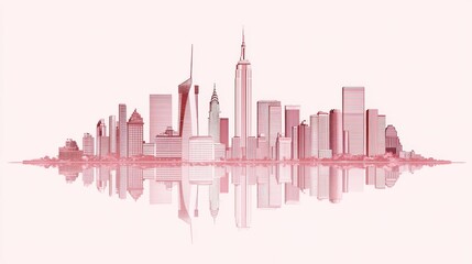 Fototapeta premium Pink Skyline Reflection of a Cityscape at Dusk