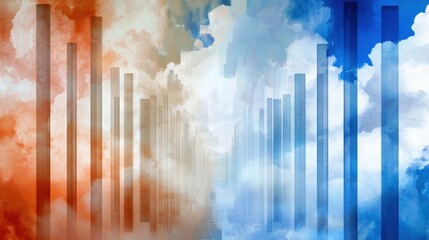 Abstract Clouds with Vertical Lines in Blue and Orange