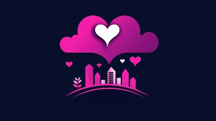 Heart Shape Cloud Over Abstract Cityscape Design