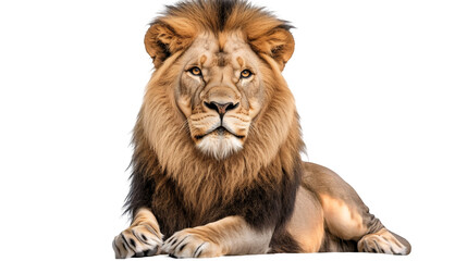 Obraz premium A majestic lion with a full mane isolated on a transparent background, PNG 