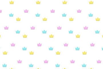 木目柄のカラフルな王冠のアイコンが並ぶ模様