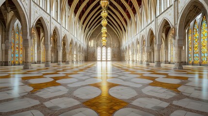 Obraz premium Grand Interior of a Majestic Hall with Stained Glass