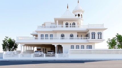 Naklejka premium Elegant White Mansion with Architectural Details