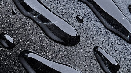 Obraz premium Glossy Water Droplets on Dark Surface