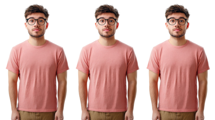 Brunette Man Wearing Glasses in a Casual Pose Against White Background Generative AI