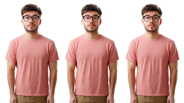 Brunette Man Wearing Glasses in a Casual Pose Against White Background Generative AI