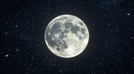 Fototapeta premium A full moon shines brightly in the night sky, surrounded by a multitude of twinkling stars.