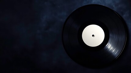 Obraz premium A black vinyl record with a white label against a dark, textured background.