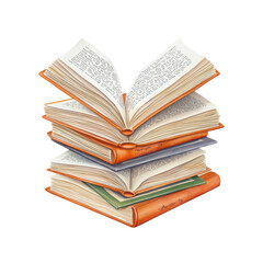 A stack of colorful, open books on a white isolated background, symbolizing knowledge and learning. isolated on transparent background.