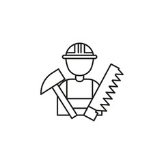 Carpenter worker icon flat line symbol set.