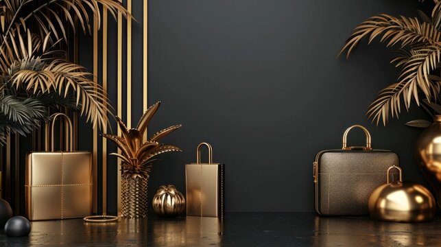 Luxurious Golden Ornamental Abstract Background with Geometric Patterns and Metallic Accents  Glamorous and Sophisticated Modern Interior Design Style with Shiny