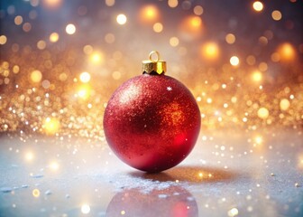 Fototapeta premium Captivating Drone Photography of a Decorative Red Christmas Sphere Against a Soft Light Background, Perfect for Festive Animations and Holiday Celebrations