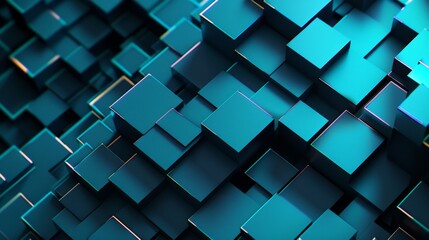 Abstract background with many teal cubes forming a dynamic structure