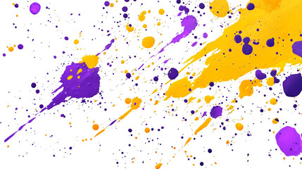 A colorful mix of bright yellow and purple paint splashes isolated on a transparent background, PNG 