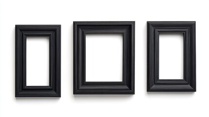 Set of black wood frames or picture frames isolated on white background. Object with clipping path.