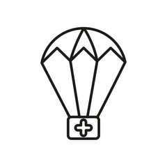 Parachute with first aid kit icon flat line symbol set.