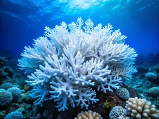 Intricate White Coral on Blue Gradient - Aerial Photography of Marine Life and Underwater Ecosystems