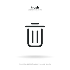 Flat trash, delete, recycle, cleaning, clean, erase, cross vector icon, symbol, sign, emblem, button, push button on white background for UI UX, website, mobile app.