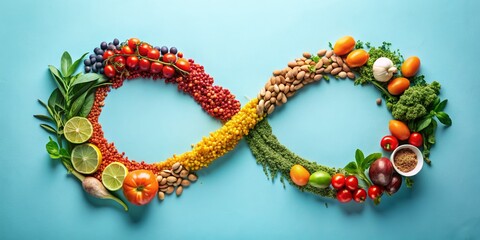 Minimalistic Infinity Symbol Food Photography on Blue Background - Elegant Culinary Art for Modern Aesthetics and Stylish Dining