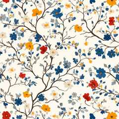 Intricate Toile de Jouy Floral Pattern Featuring Cozy Roses, Tender Branches, and Wildflowers for Elegant Textile and Wallpaper Design