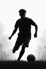 Naklejka premium Soccer Magic in Motion: Silhouette of a Young Star Kicking Goals!